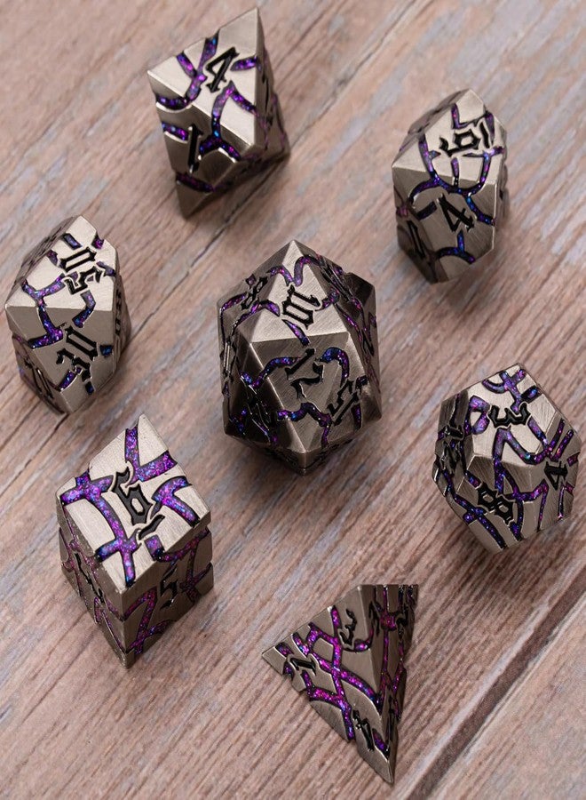 Maywin Metal Dice Set D&D,Crack Metallic DND Dice Set with Box, Metal Glitter RPG Dice for Dungeons and Dragons Table Game(Antique Silver Violet) - Image 3